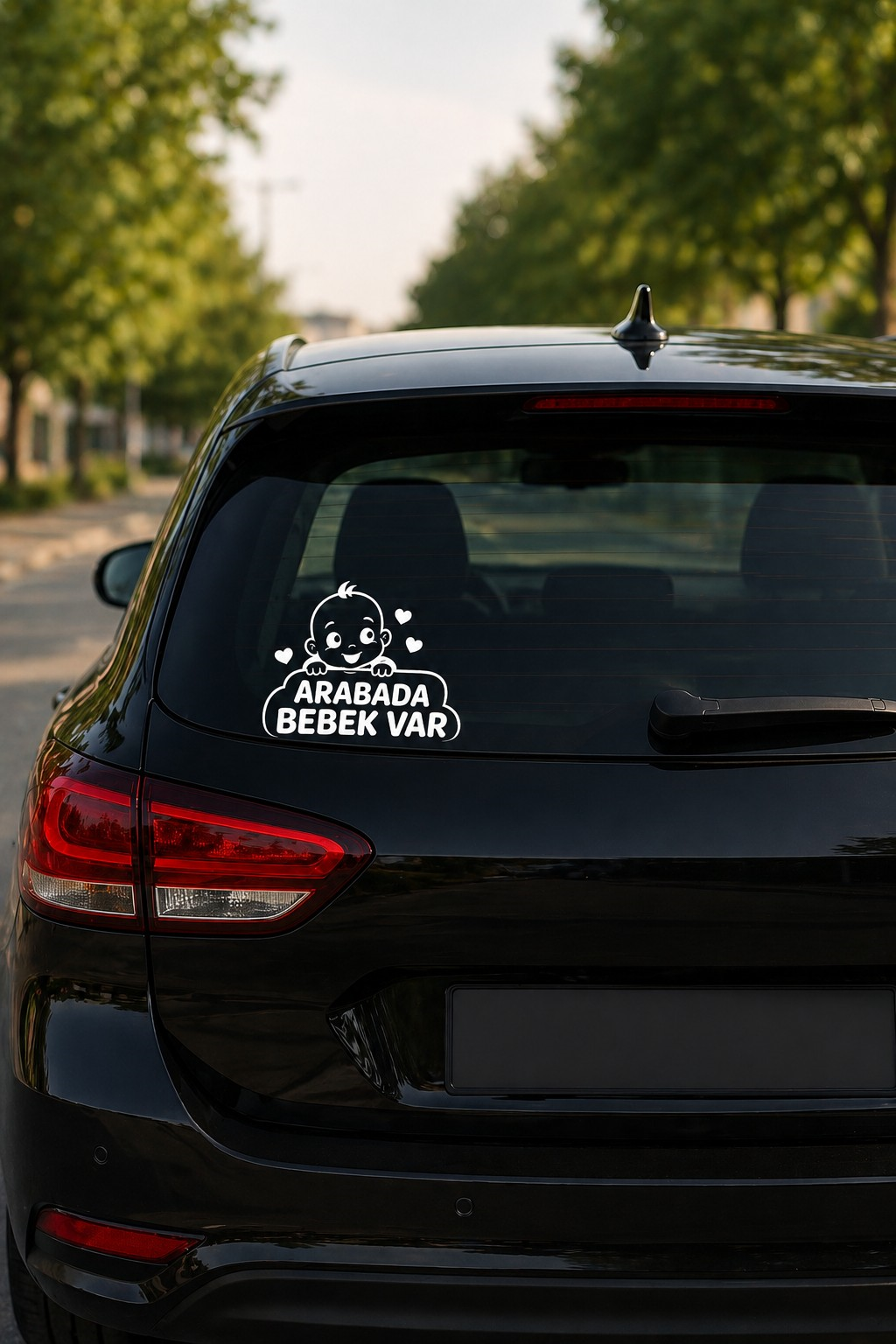 Araba Camı Bebek Var Stickerı 17x17 cm | Beyaz Oto Cam Stickerı | Baby On Board Oto Sticker