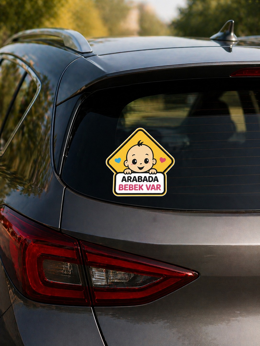 Arabada Bebek Var Oto Cam Stickerı 17x17 cm | Renkli Baby On Board Araç Stickerı