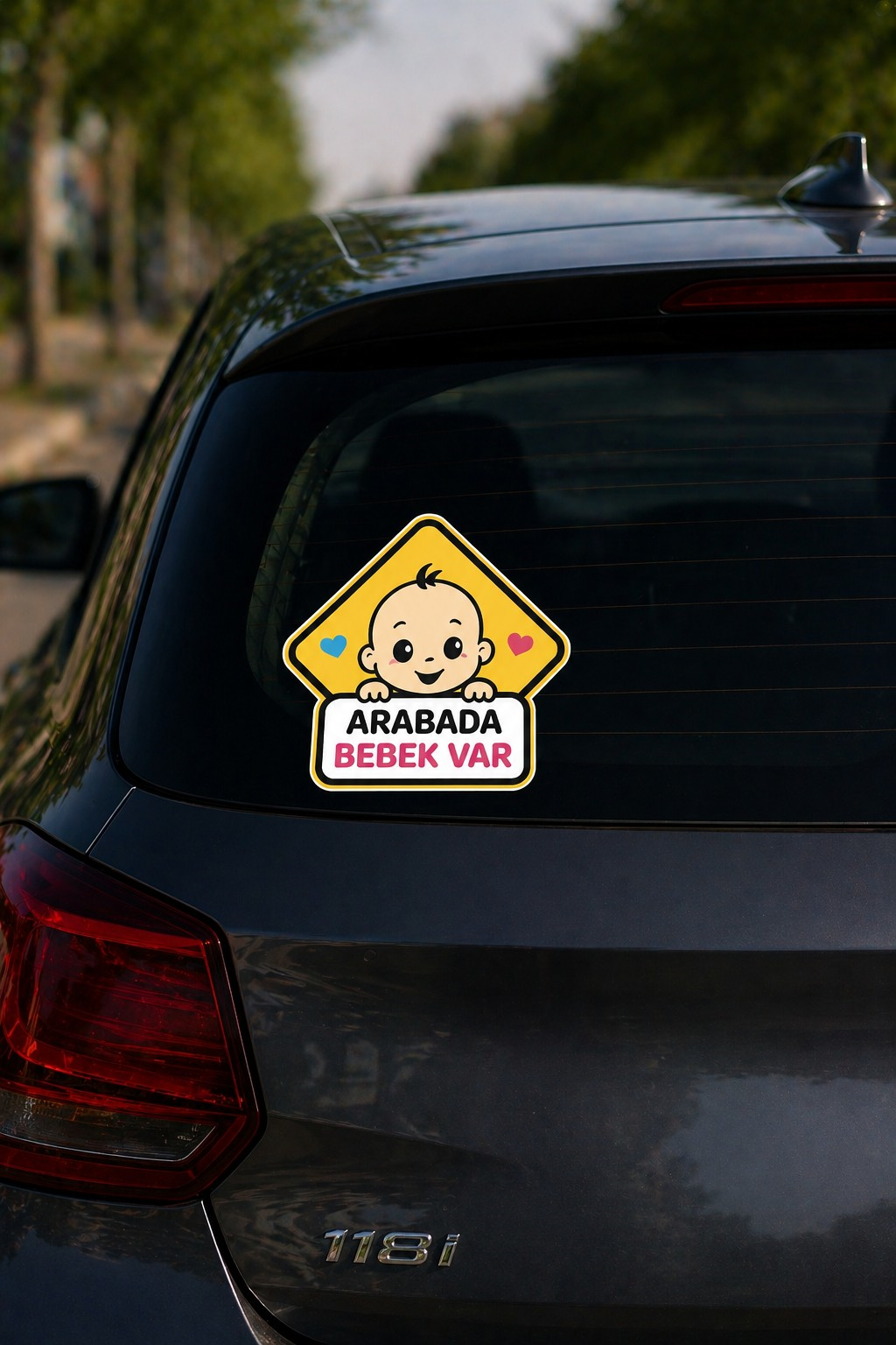 Arabada Bebek Var Oto Cam Stickerı 17x17 cm | Renkli Baby On Board Araç Stickerı