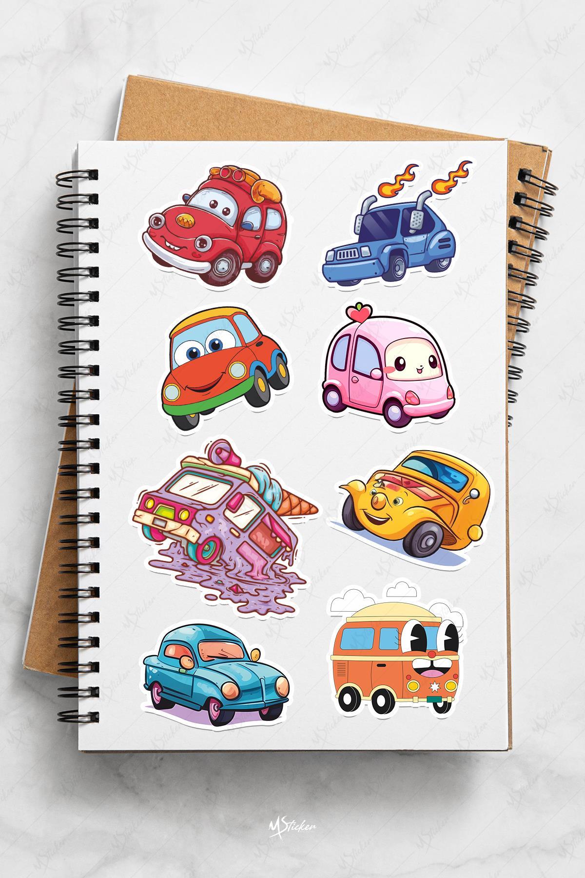 Arabalar ve Taşıtlar Temalı Sudan Etkilenmeyen Sticker Seti 30 Parça Tüm Yüzeylere Uygun Sticker