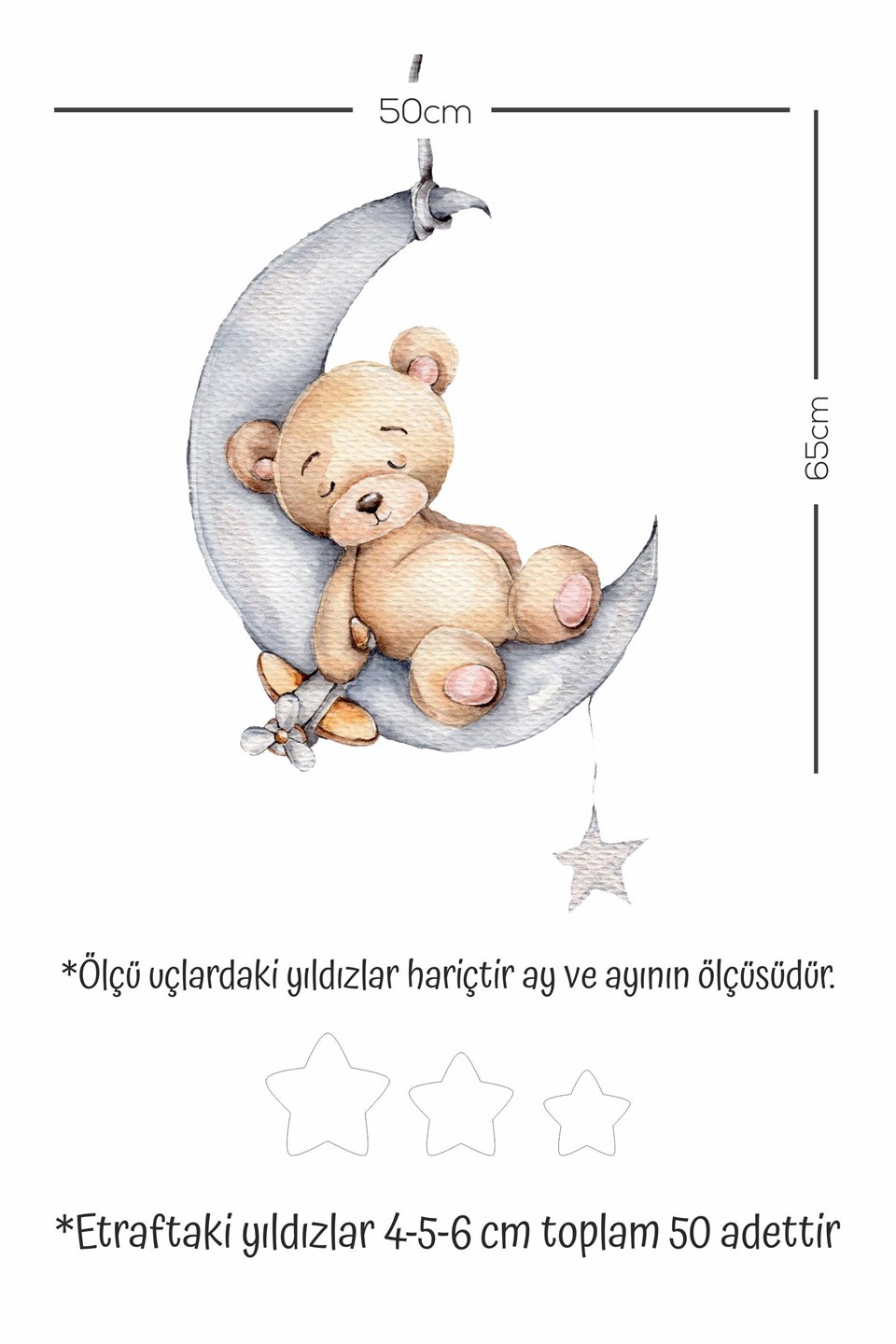 Ayda Uyuyan Sevimli Ayıcık ve Sarı Yıldızlar Çocuk Bebek Odası Sticker