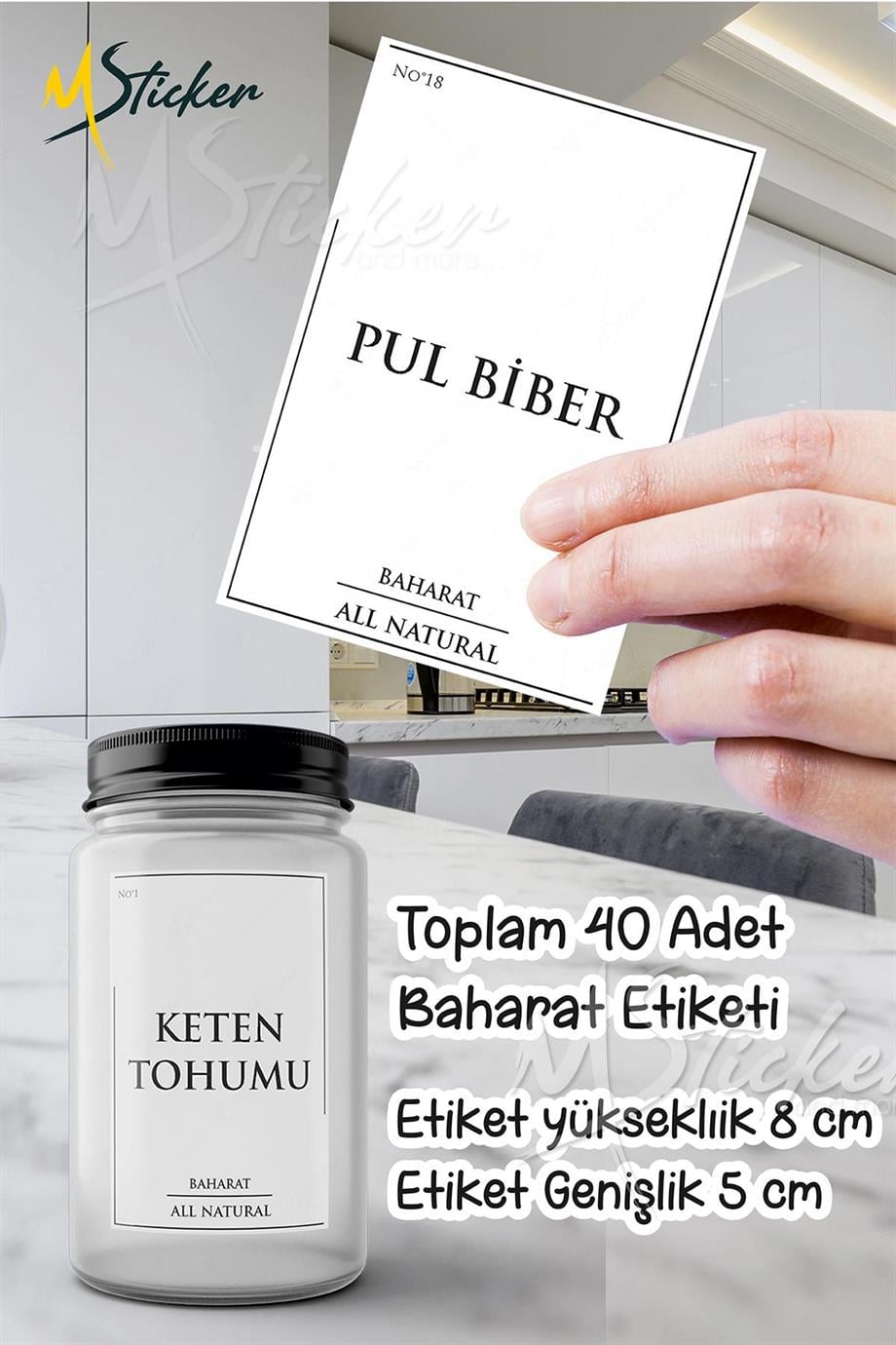 Baharatlık ve Kavanoz Etiketi - 40 Parça Sudan Etkilenmeyen Etiket Sticker