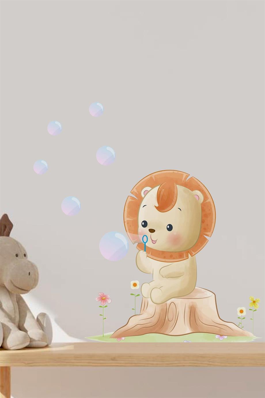 Baloncuk Uçuran Aslan Çocuk Bebek ODası Sticker Seti