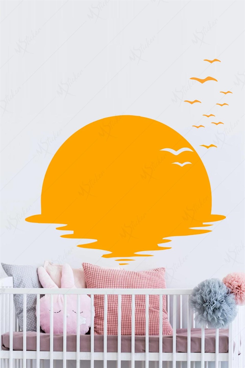 Batan Güneş ve Kuşlar Çocuk Bebek Odası Sticker Seti