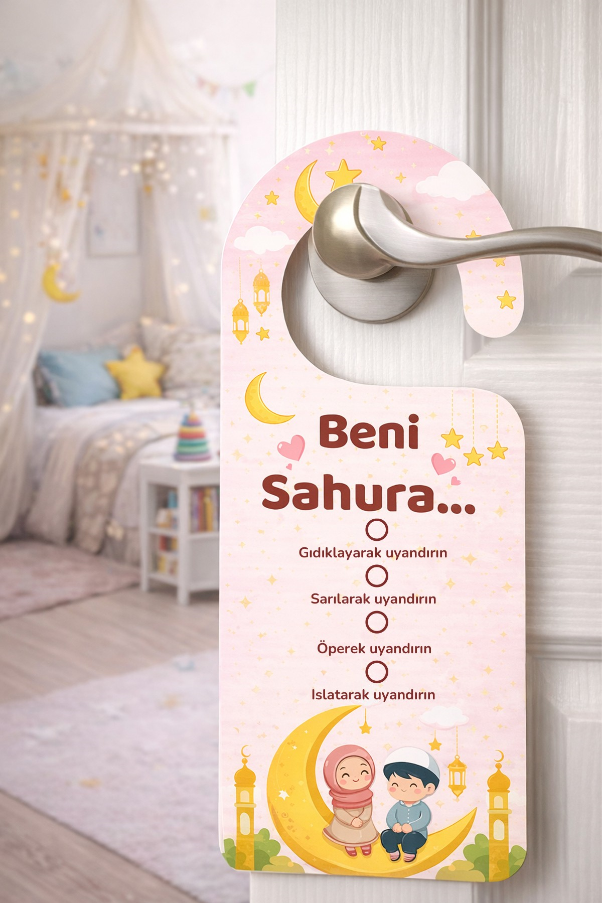 Beni Sahura Uyandır Kapı Askısı – Ramazan Ayına Özel Çocuklar İçin Eğlenceli Sahur Kartı