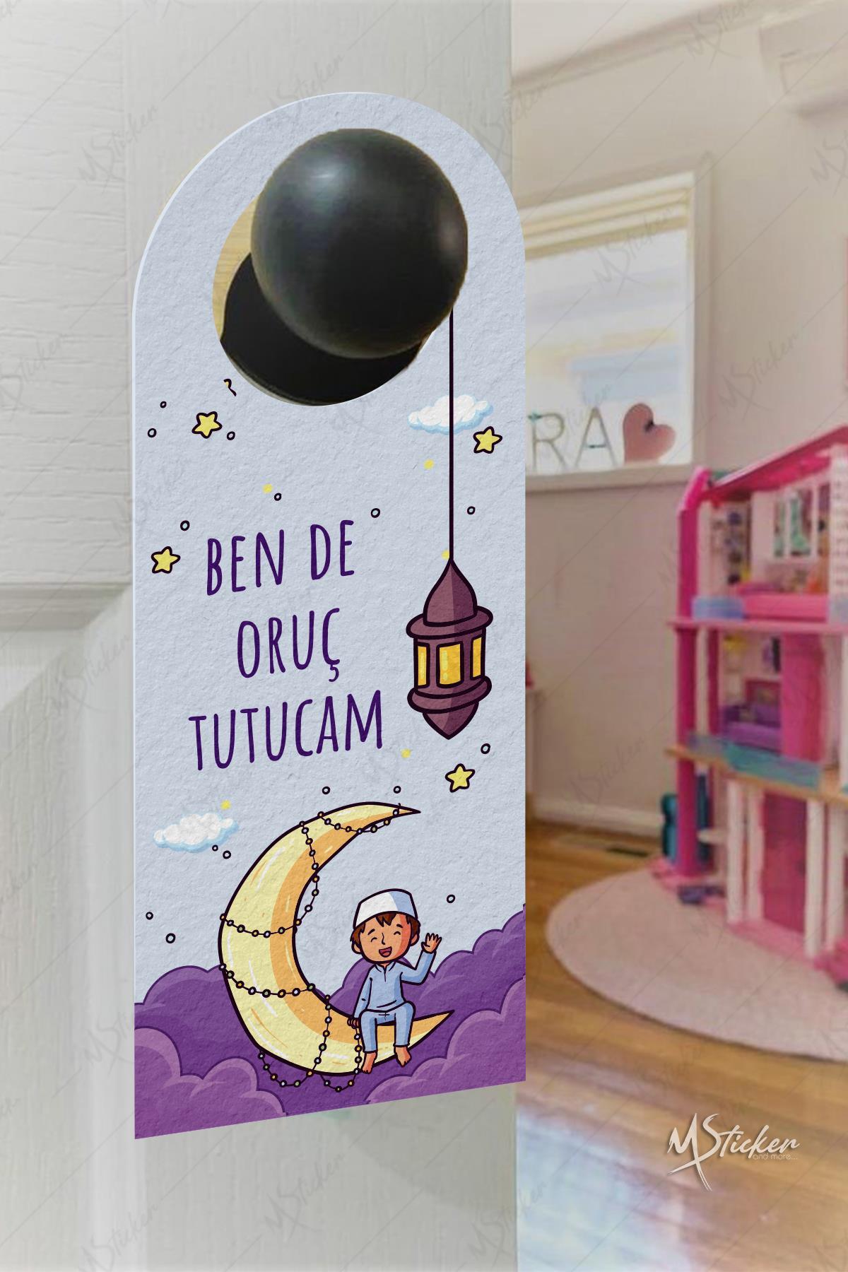 Benide Sahura Kaldırır mısınız Ben de Oruç Tutucam Kapı Askısı Kartı, Ramazan Özel Uyandırma Kartı
