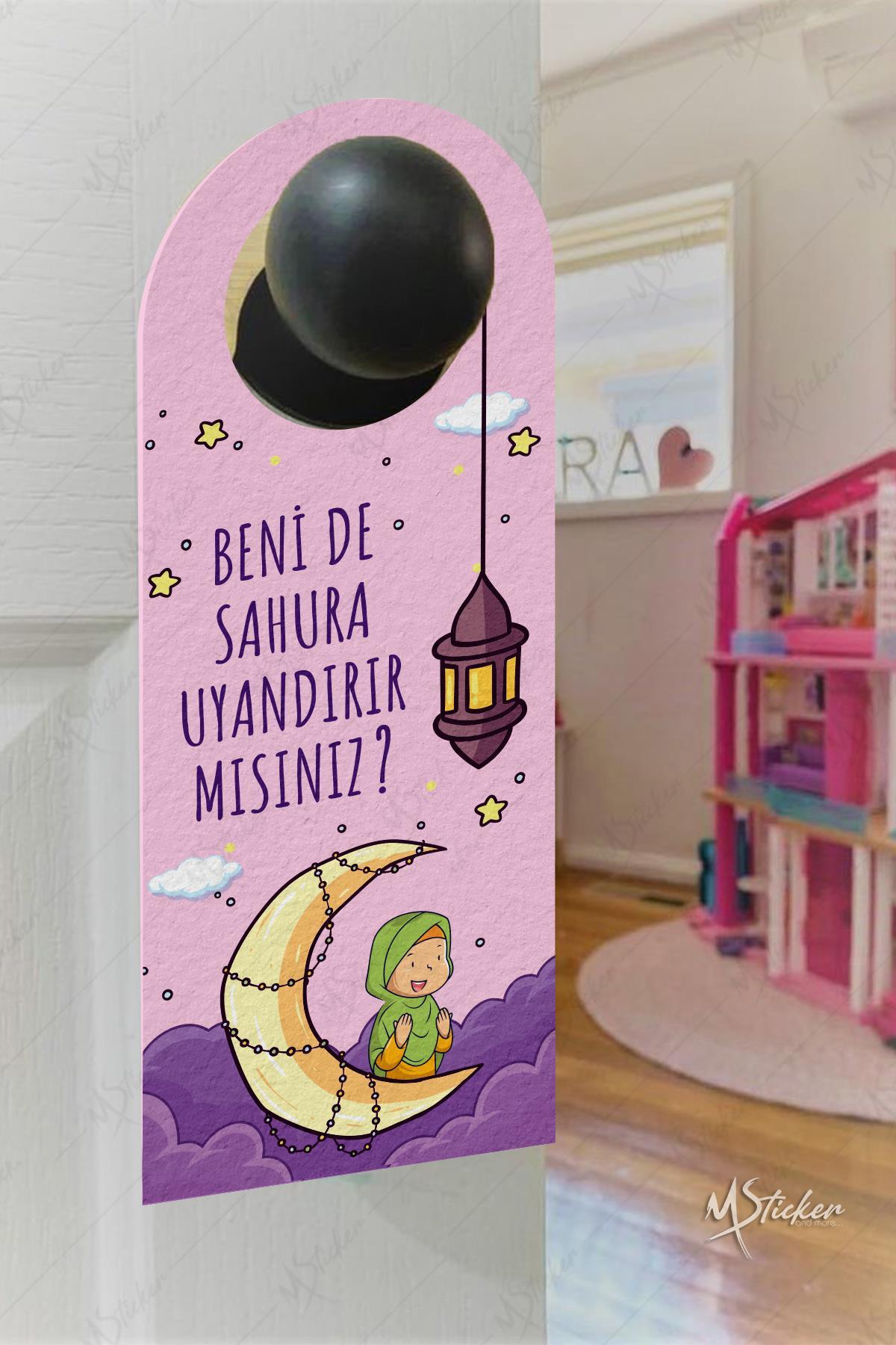 Benide Sahura Kaldırır mısınız Ben de Oruç Tutucam Kapı Askısı Kartı, Ramazan Özel Uyandırma Kartı