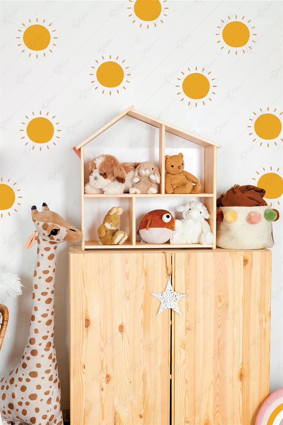 Bohem Güneş Çocuk Bebek Odası Duvar Sticker Seti - 24 Parça Güneş Seti