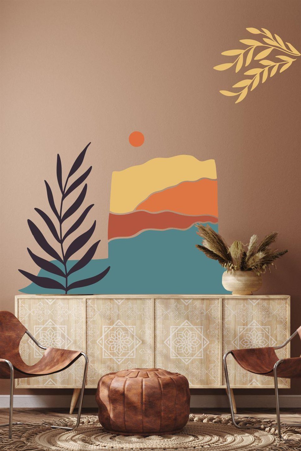 Bohem Tarzı Minimalist Deniz Dağlar Özel Tasarım Duvar Sticker
