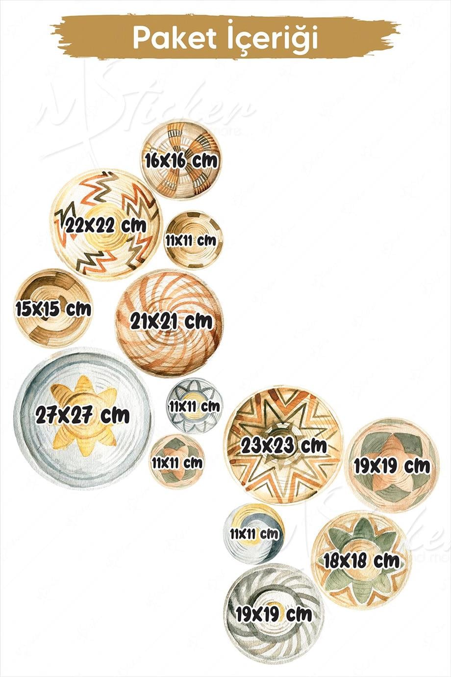 Bohem Tarzı Yuvarlak 13 Parça Dekoratif Sanatsal Boho Duvar Sticker Seti