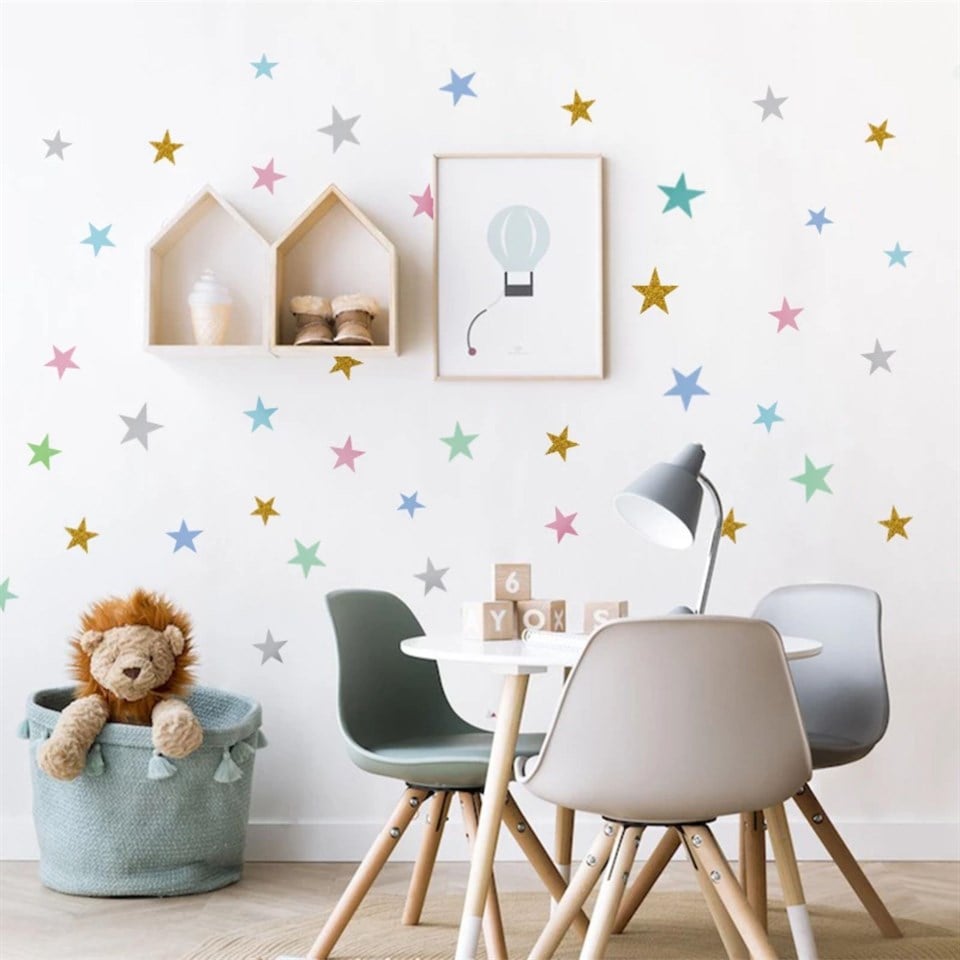 Büyük Boy Renkli Yıldız Çocuk Bebek Odası Duvar Sticker (4-6-8cm)
