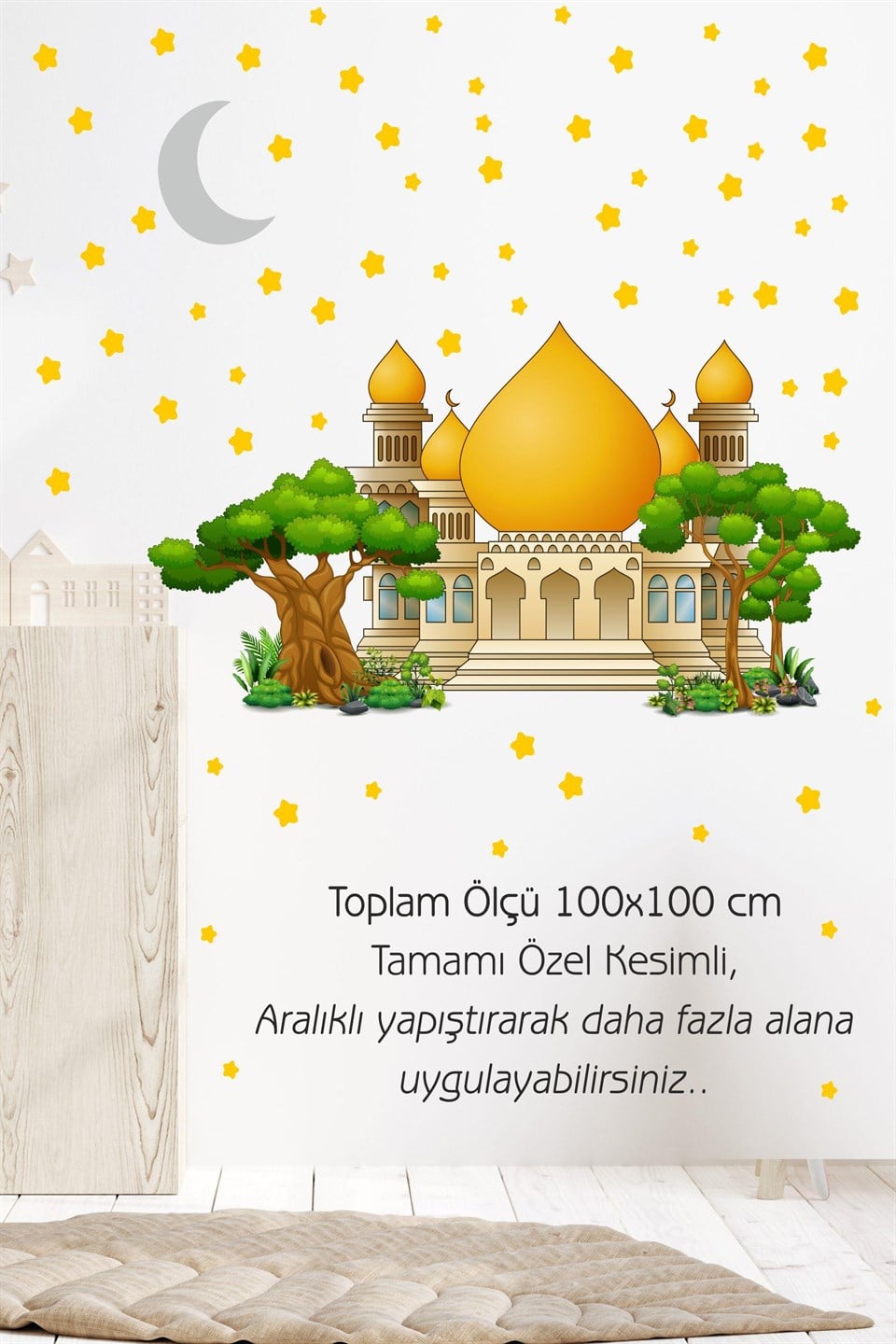 Cami Ağaçlar yıldız ve ay Çocuk Bebek Odası Sticker Seti