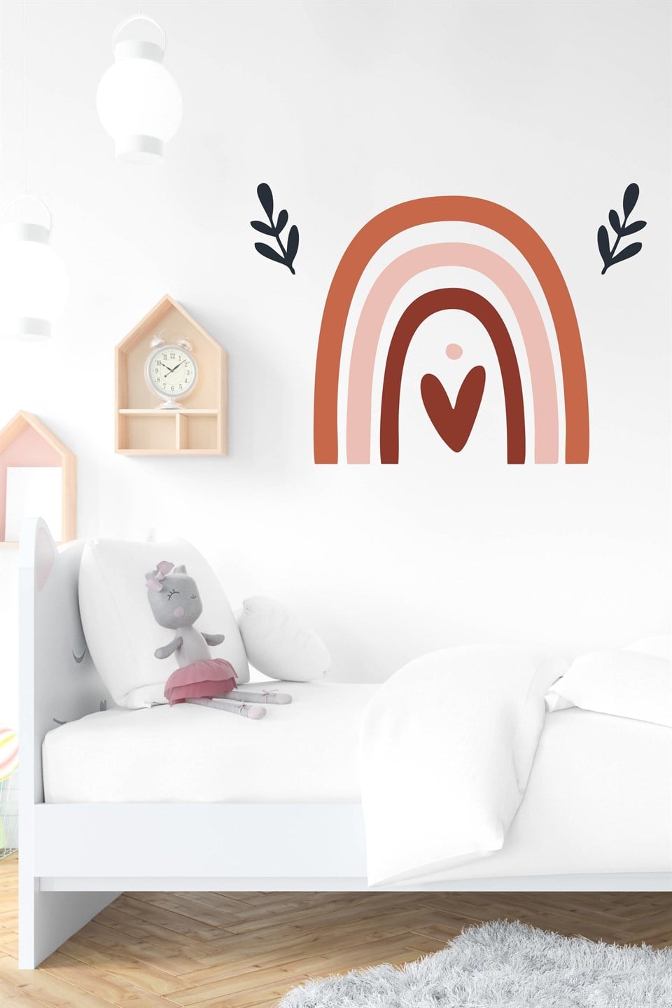 Çift Dallı ve Kalpli Gökkuşağı Çocuk Bebek Odası Duvar Sticker