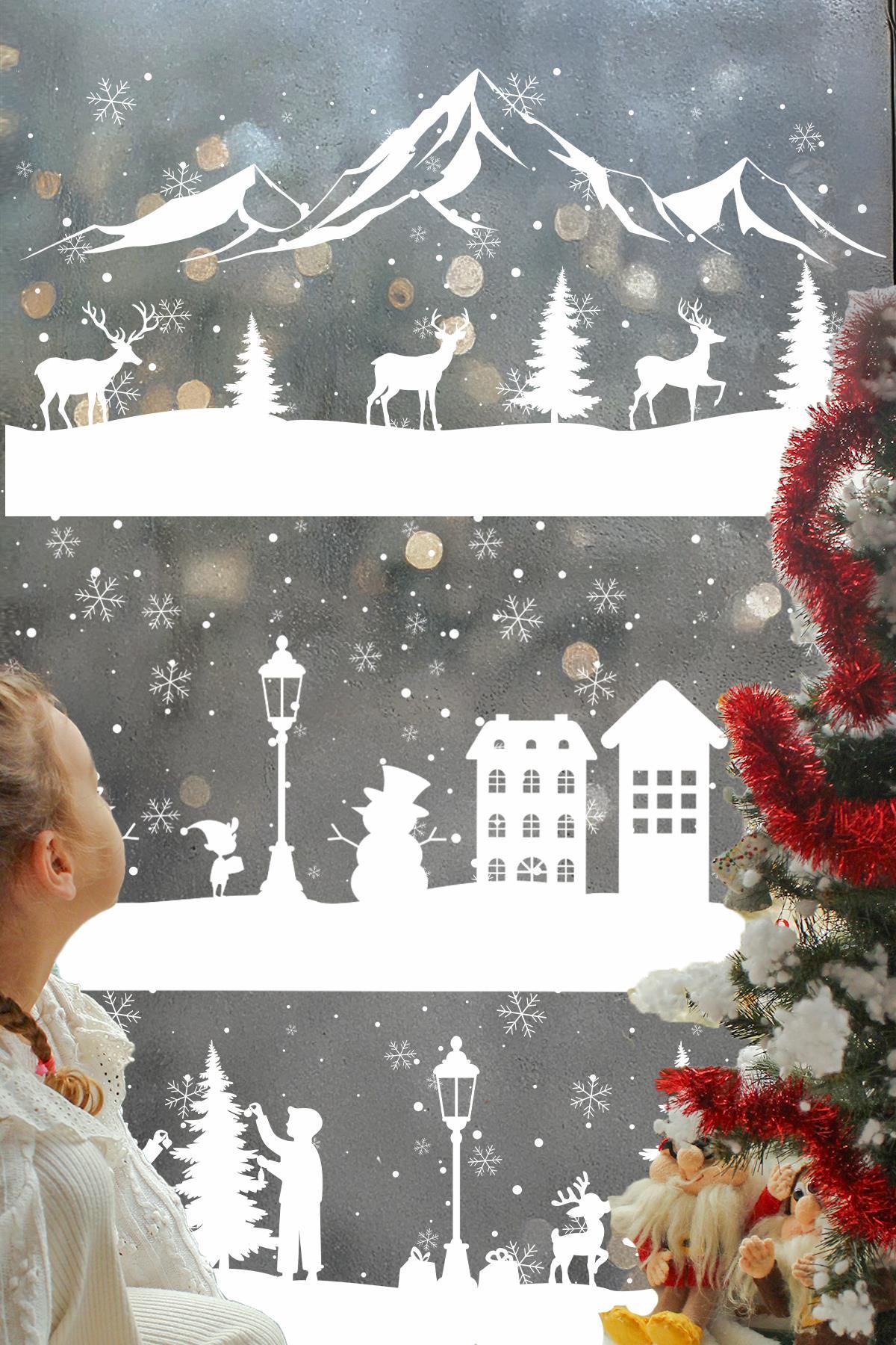 Çift Taraflı Beyaz Baskılı 54 Parça Beyaz Rüya Seti Yeni Yıl Çocuk Bebek Odası Sticker Kar Taneleri