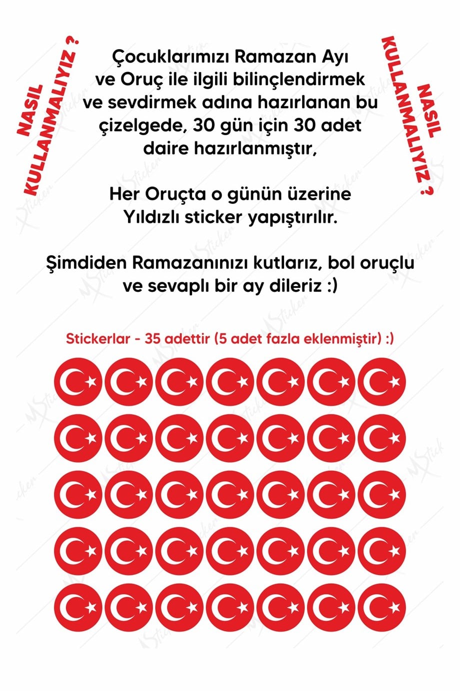 Çocuklar İçin Ramazan Ayı Oruç Çizelgesi - Ramazan Sticker Çocuk İmsakiyesi