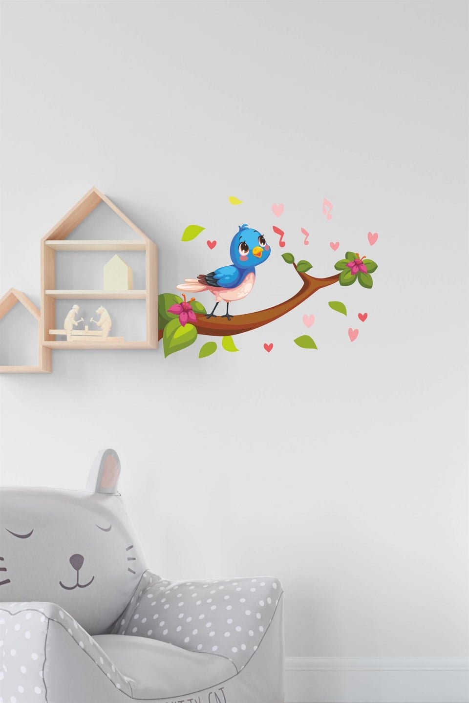 Dalda Şarkı Söyleyen Sevimli Kuş Çocuk Bebek Odası Sticker
