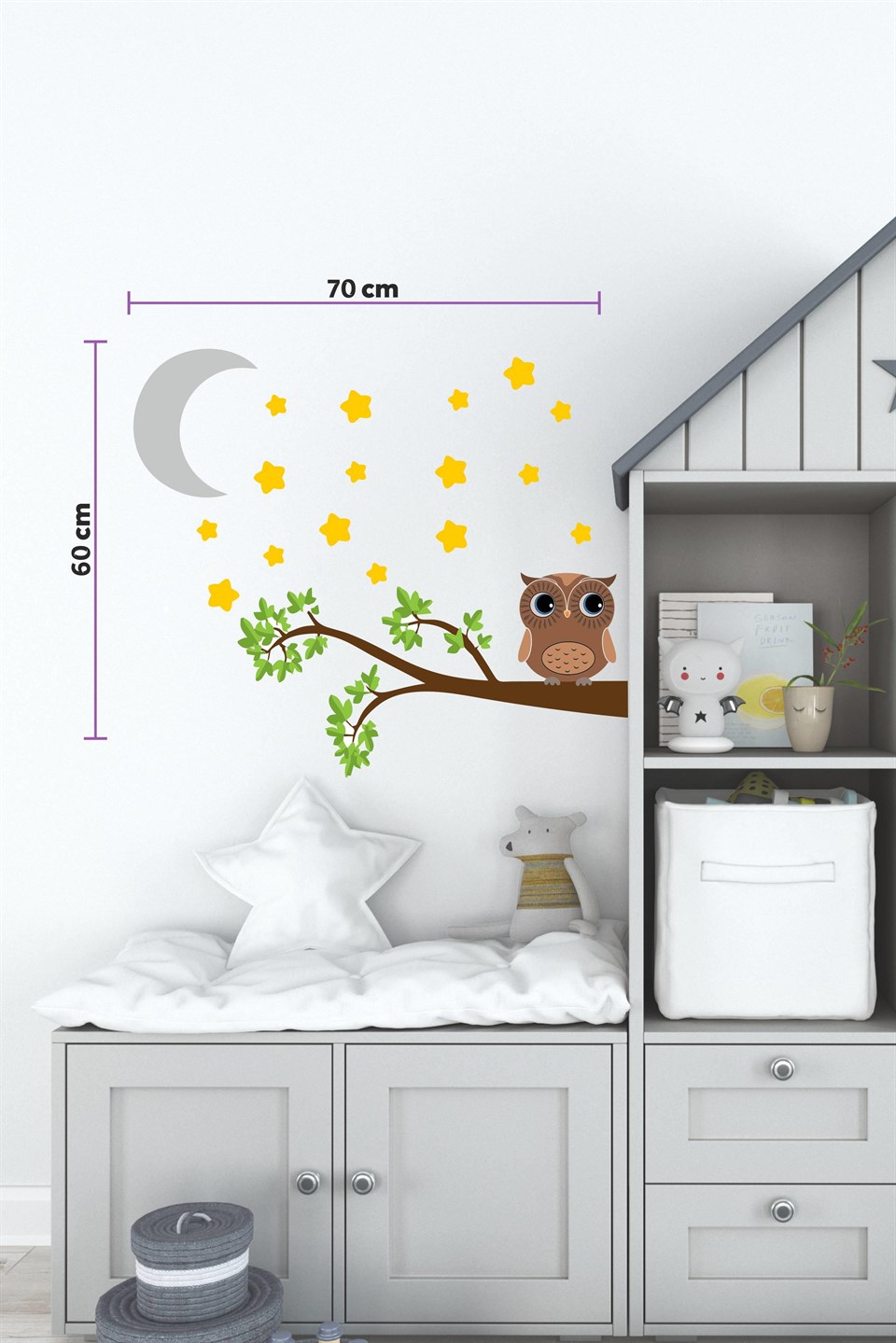 Dalda Sevimli Baykuş Yıldızlar ve Ay Çocuk Bebek Odası Sticker