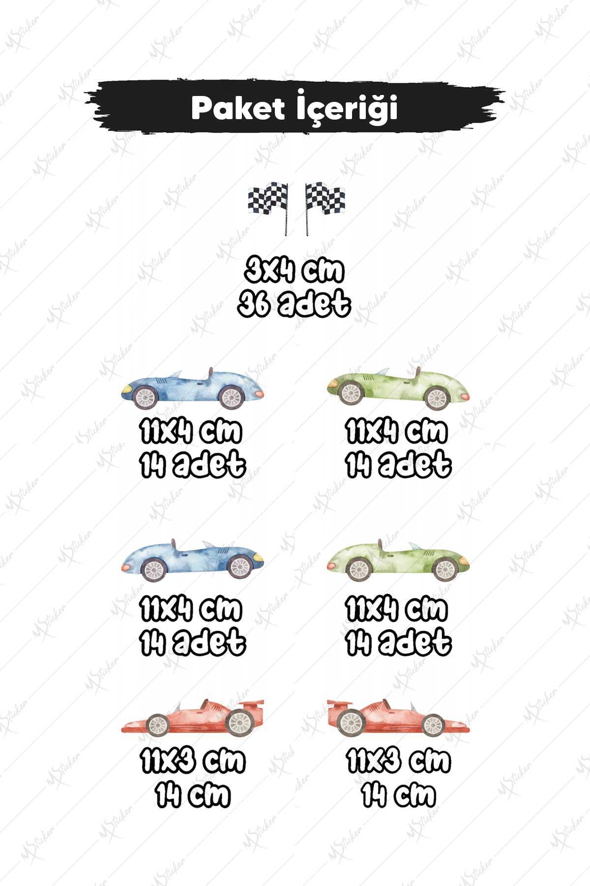 Dekoratif Yarış Arabaları Çocuk Odası Duvar Cam Kapı Sticker