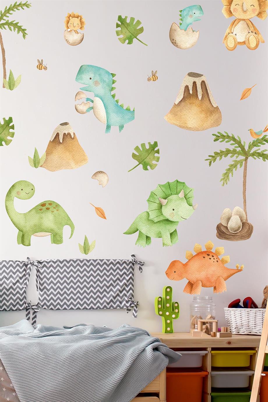 Dinazor Temalı Çocuk Bebek Odası Sticker Seti 74 Parça