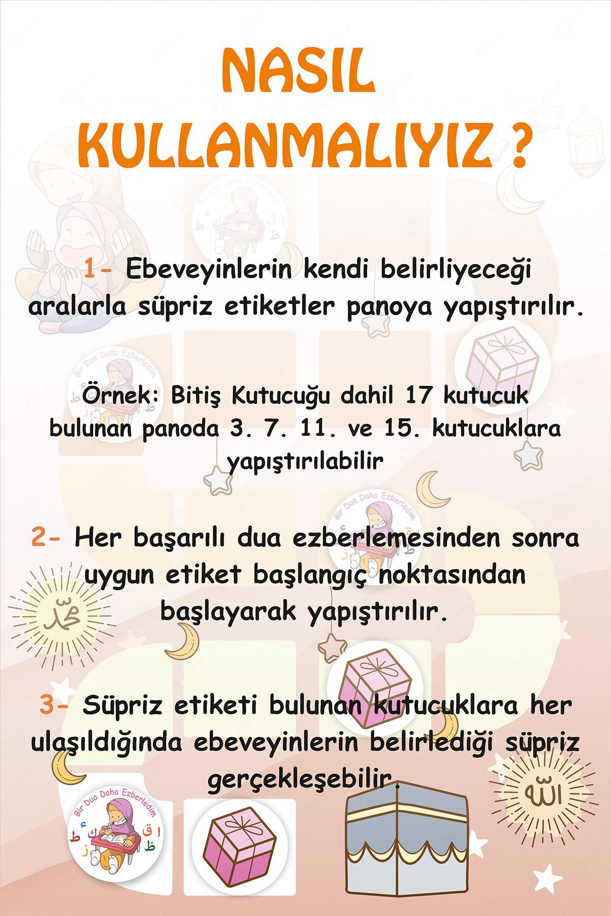 Dua Ezberleme Çizelgesi Dua Ezberlemenin Eğlenceli Hali Sticker Seti