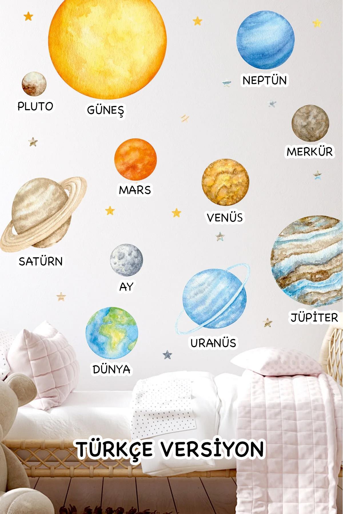 Eğitici Gezegen Seti Türkçe - Gezegenler Sticker seti - Çocuk bebek odası Gezegenler Sticker