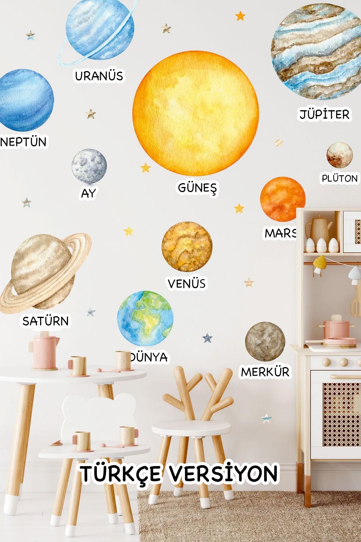 Eğitici Gezegen Seti Türkçe - Gezegenler Sticker seti - Çocuk bebek odası Gezegenler Sticker