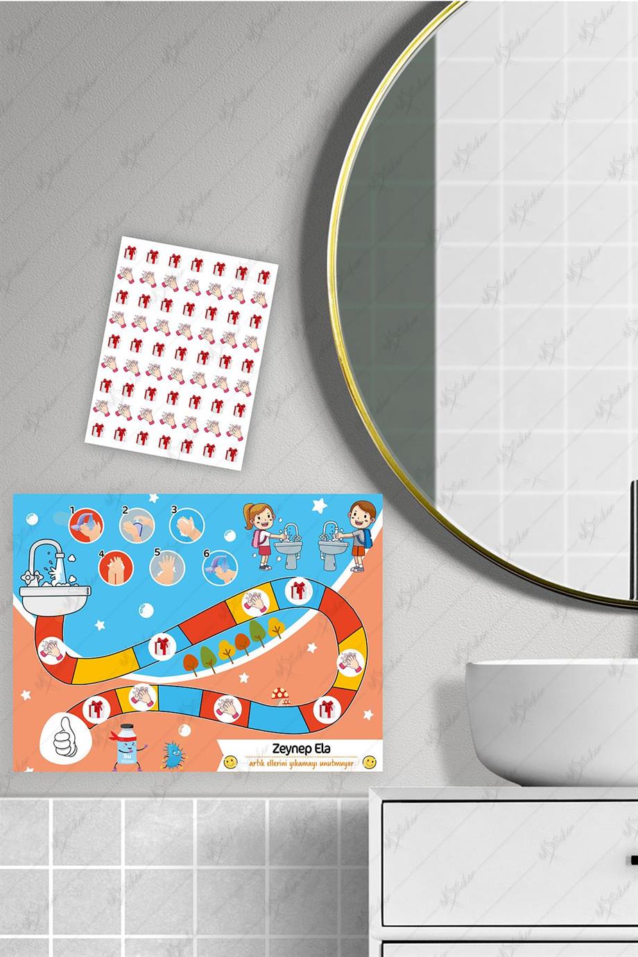 Eğlenceli ve Eğitici El Yıkama Eğitimi Sticker Panosu 30 x 40 cm