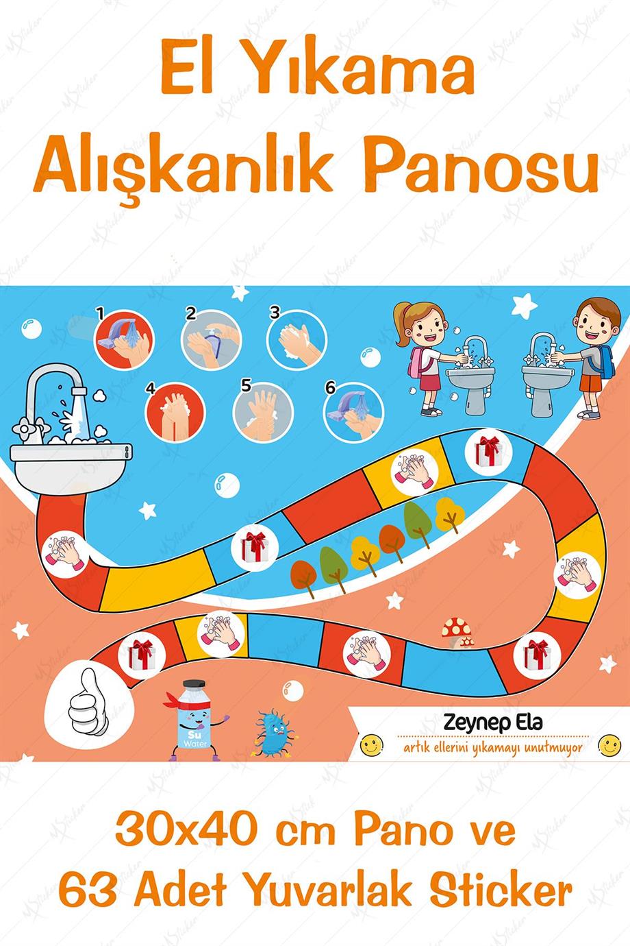 Eğlenceli ve Eğitici El Yıkama Eğitimi Sticker Panosu 30 x 40 cm
