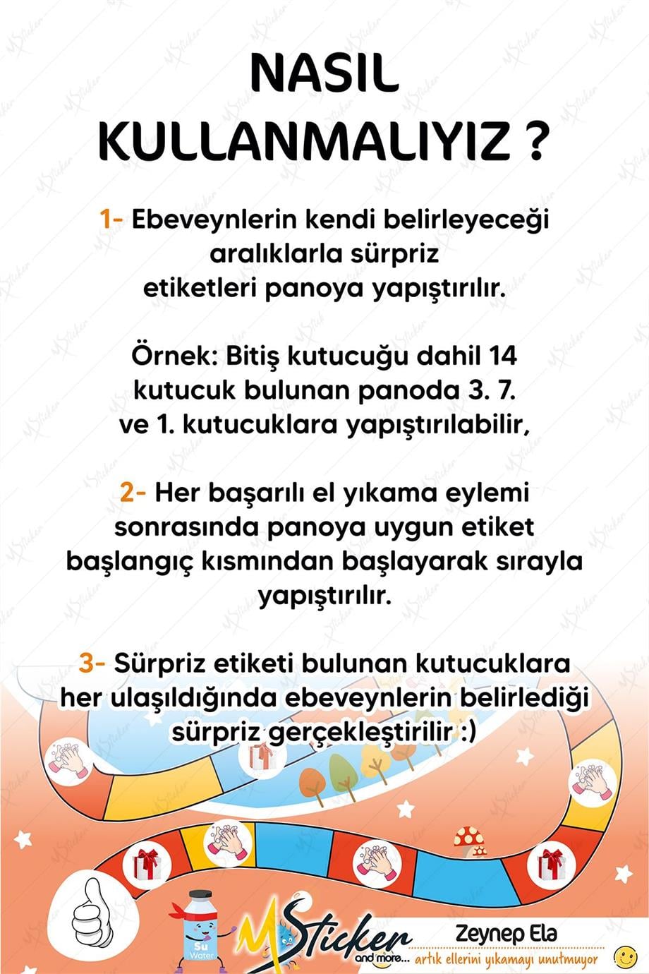 Eğlenceli ve Eğitici El Yıkama Eğitimi Sticker Panosu 30 x 40 cm