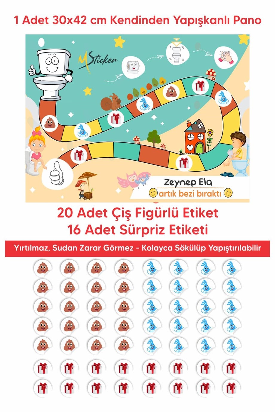 Eğlenceli Ve Eğitici Tuvalet Eğitimi Sticker Panosu 29x42cm
