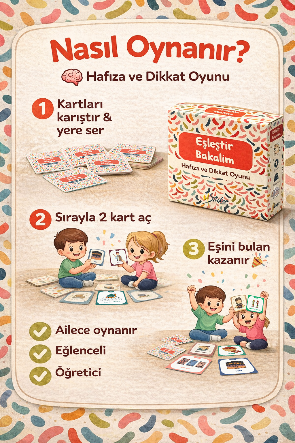 Eşleştir Bakalım Kart Hafıza Oyunu, İslami Terimlerle Dolu Eşleştirme Hafıza Oyunu Özel Tasarım