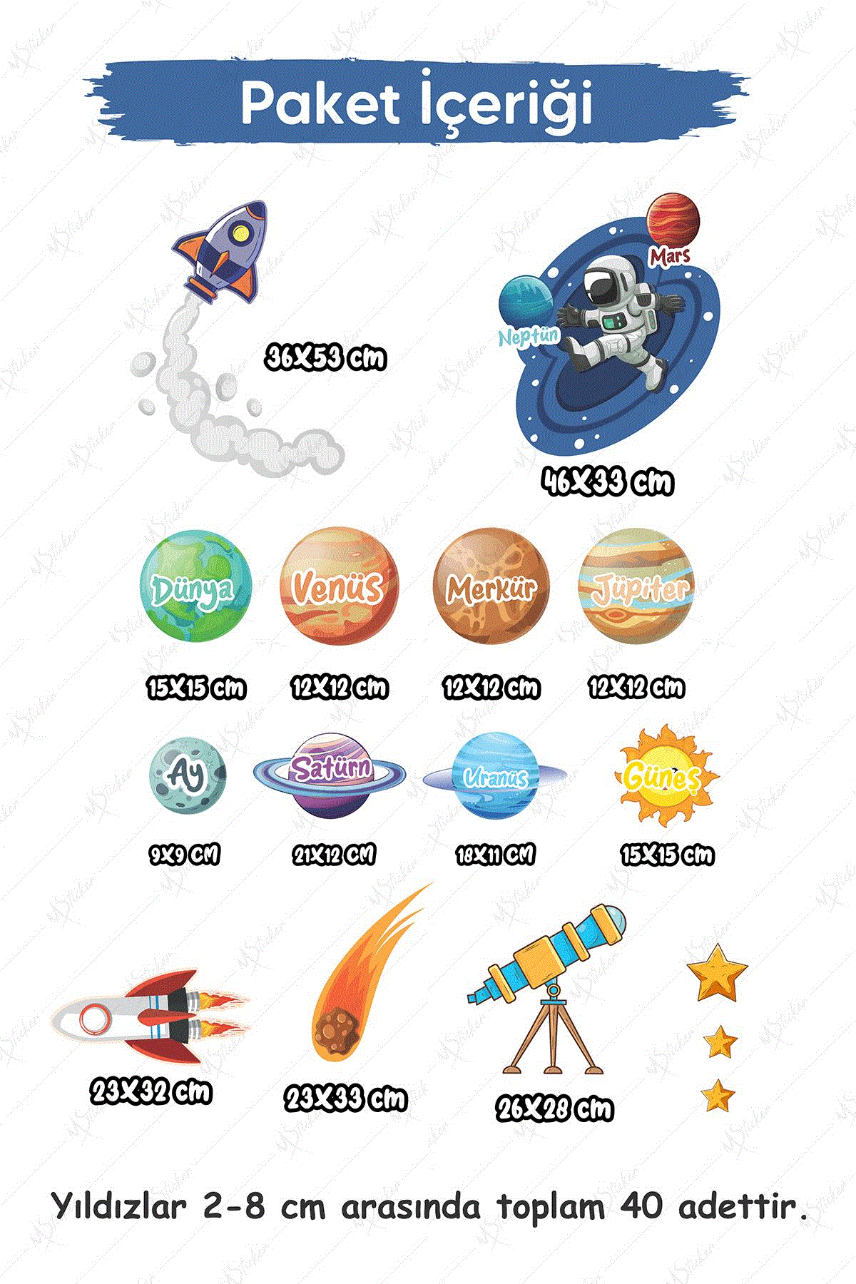 Gezegenler ve Uzay Macerası Sticker Seti Çocuk Bebek Odası Uzay ve Gezegenler Temalı Sticker