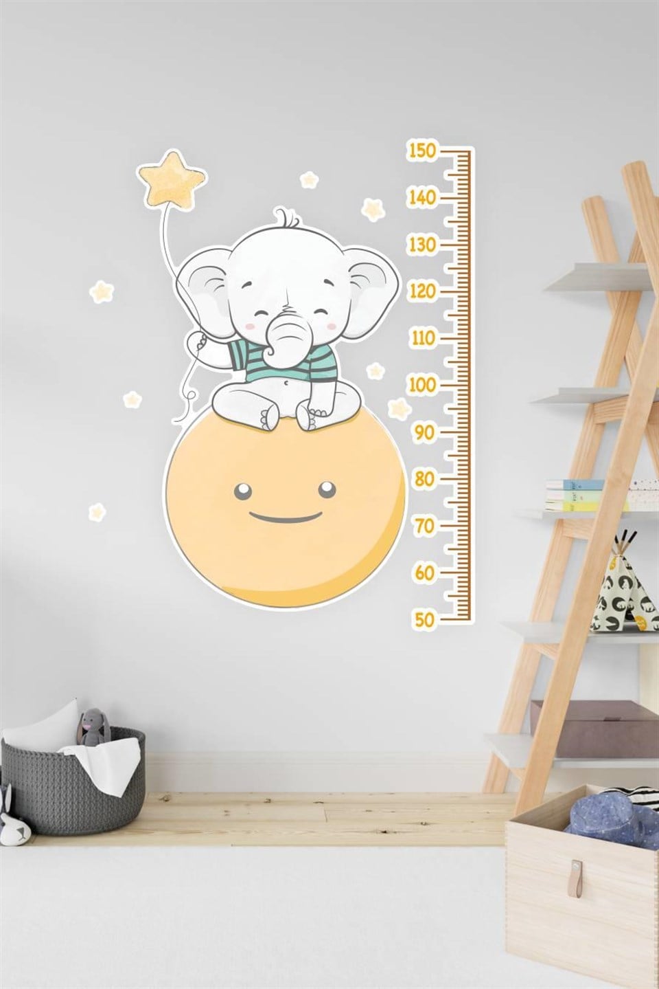 Güneş, Fil ve Yıldızlar Boy Cetvel Sticker 90x105 cm