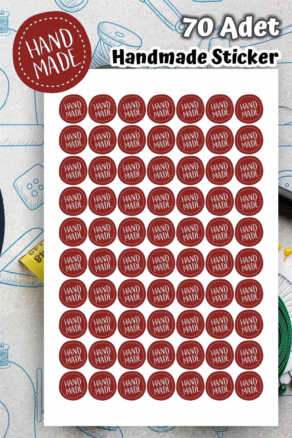 Hand Made Kırmızı Yuvarlar Etiket Sticker-4x4cm 70 adet
