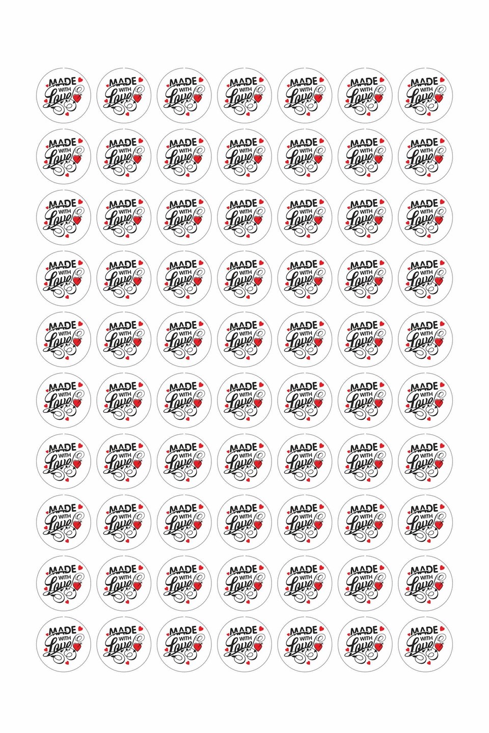 Hand Made-Made With Love Sticker, Yuvarlak Etiket-4x4cm-70 Adet
