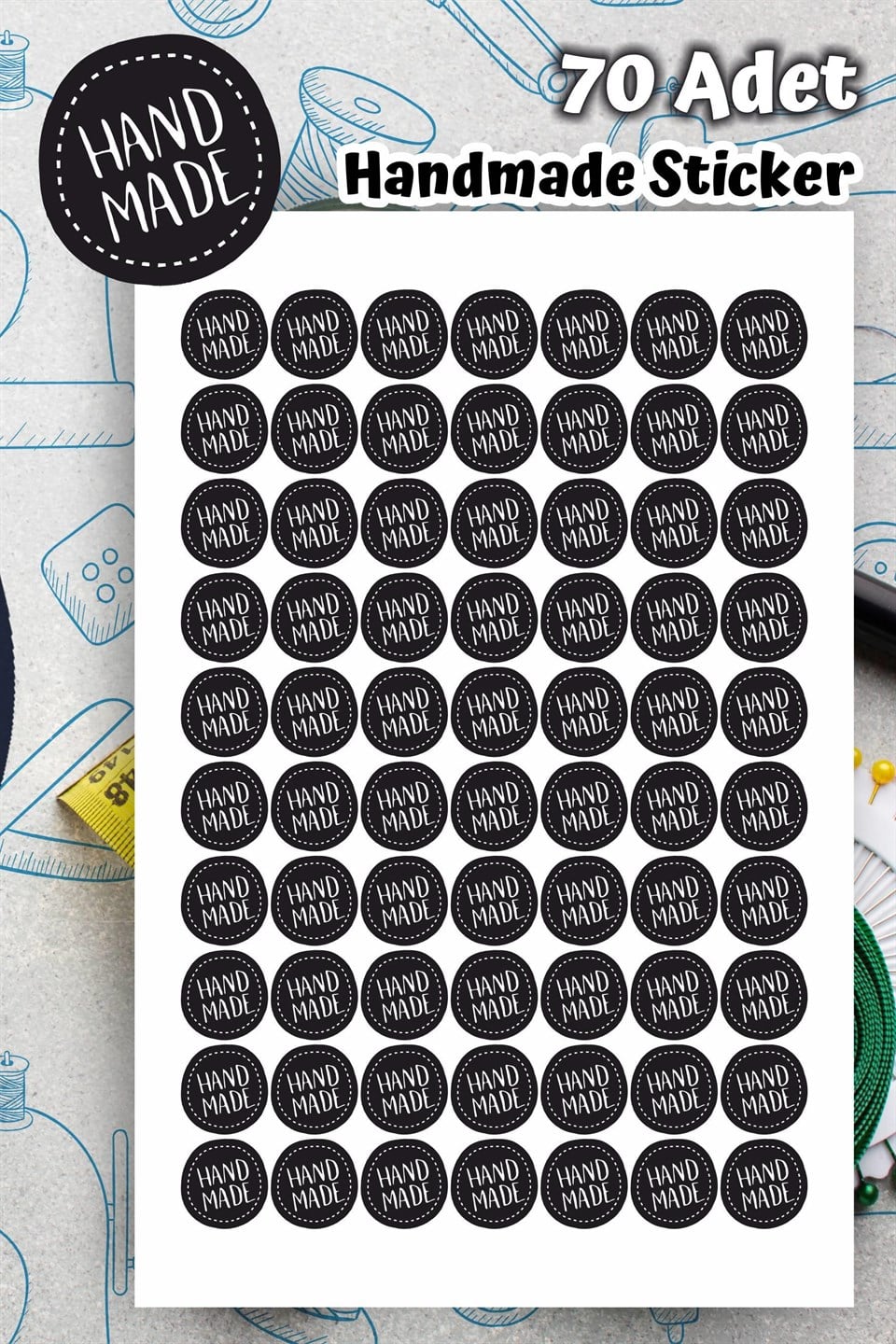 Hand Made Siyah Yuvarlar Etiket Sticker-4x4cm 70 adet