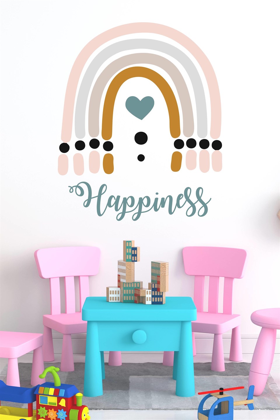 Happiness Gökkuşağı Çocuk Bebek Odası Sticker (50x70 cm)