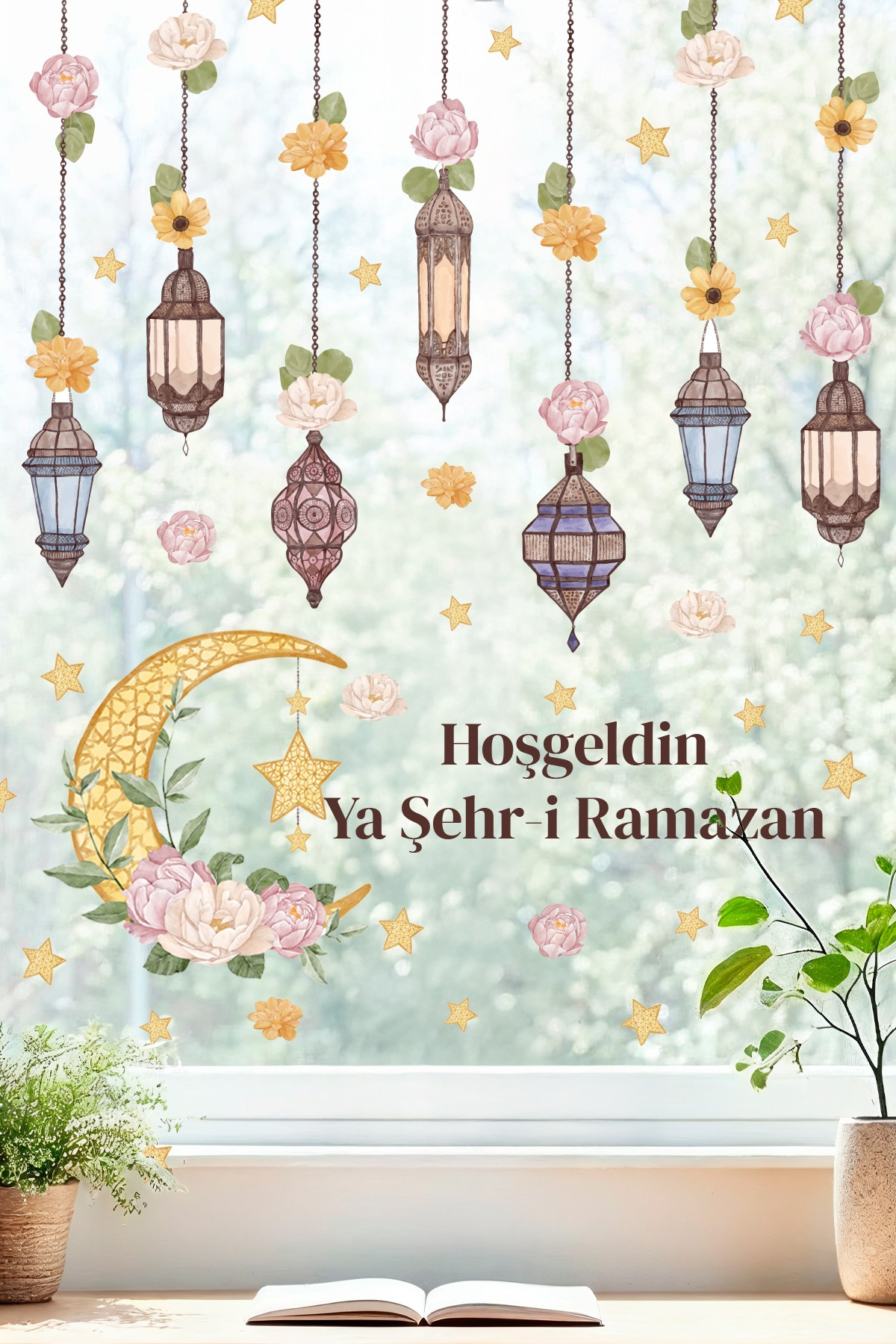 Hoşgeldin Ya Şehr-i Ramazan Duvar Sticker Seti | Fener & Ay Yıldız Temalı Dekor
