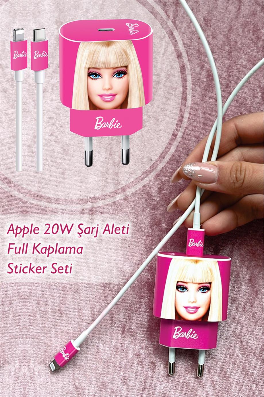 Iphone 20w Uyumlu Şarj Aleti Kaplaması - Barbie Temalı Full Kaplama 5 Parça 