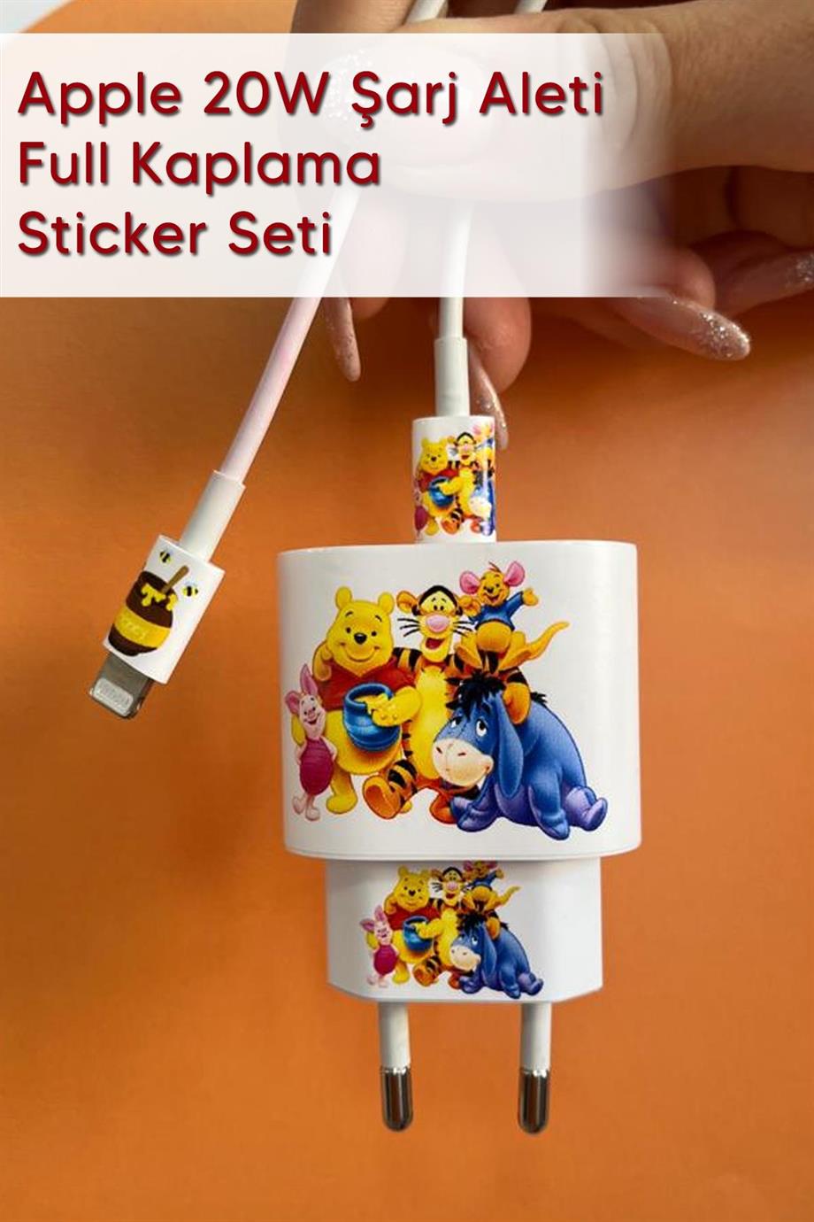 Iphone 20w Uyumlu Şarj Aleti Kaplaması - Winnie De Pooh2 Temalı Full Sarj Aleti Sticker 5 Parça 