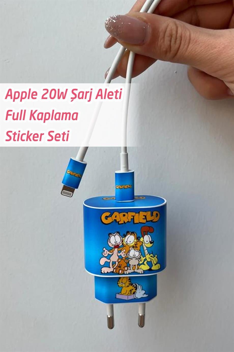 Iphone 20w Uyumlu Şarj Aleti Kaplaması - Garfield Temalı Full Sarj Aleti Sticker 5 Parça 