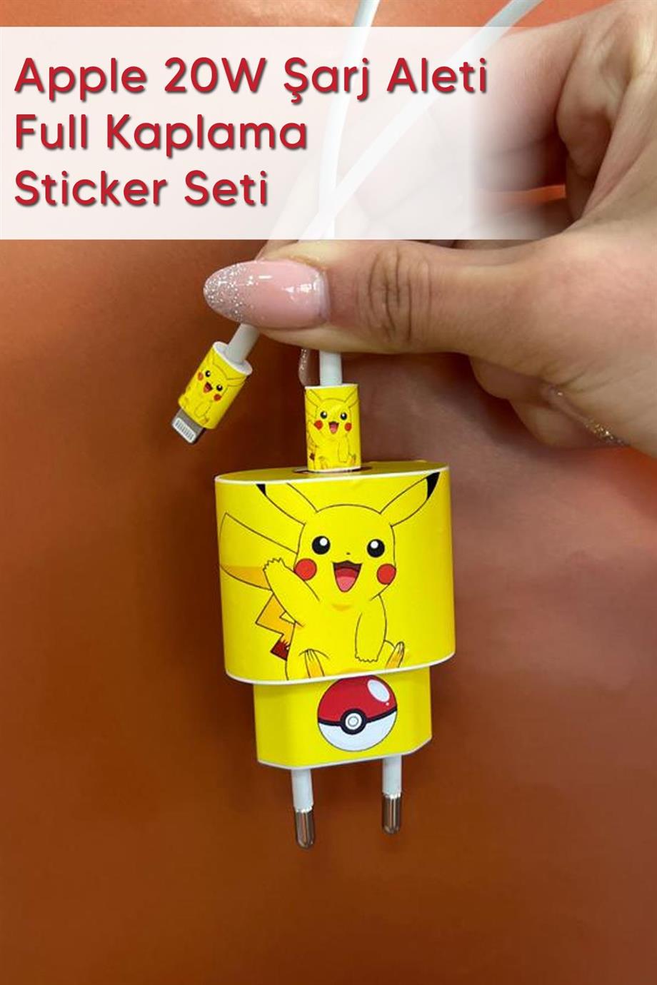 Iphone 20w Uyumlu Şarj Aleti Kaplaması - Pikachu Temalı Full Sarj Aleti Sticker 5 Parça 