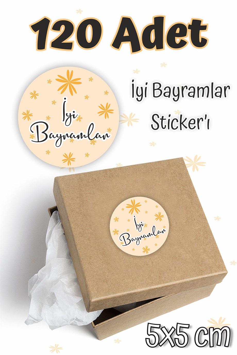 İyi Bayramlar Etiket Sticker Seti 4, Ramazan Kurban Bayramı Stickerı Yuvarlak 