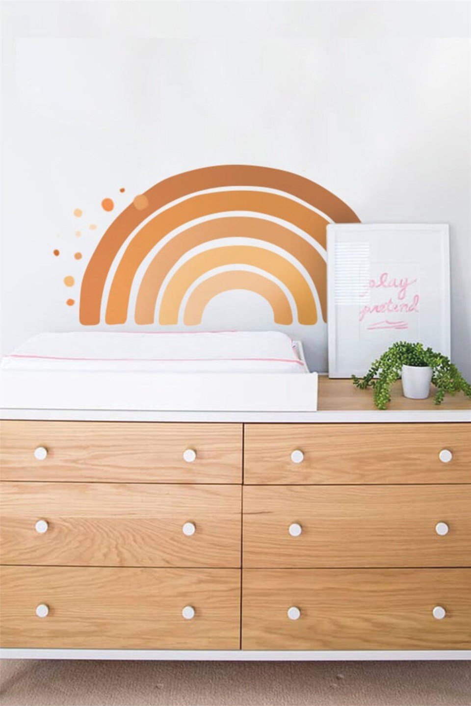 Kahve Tonlarında Gökkuşağı ve Puantiyeler Çocuk Bebek Odası Sticker