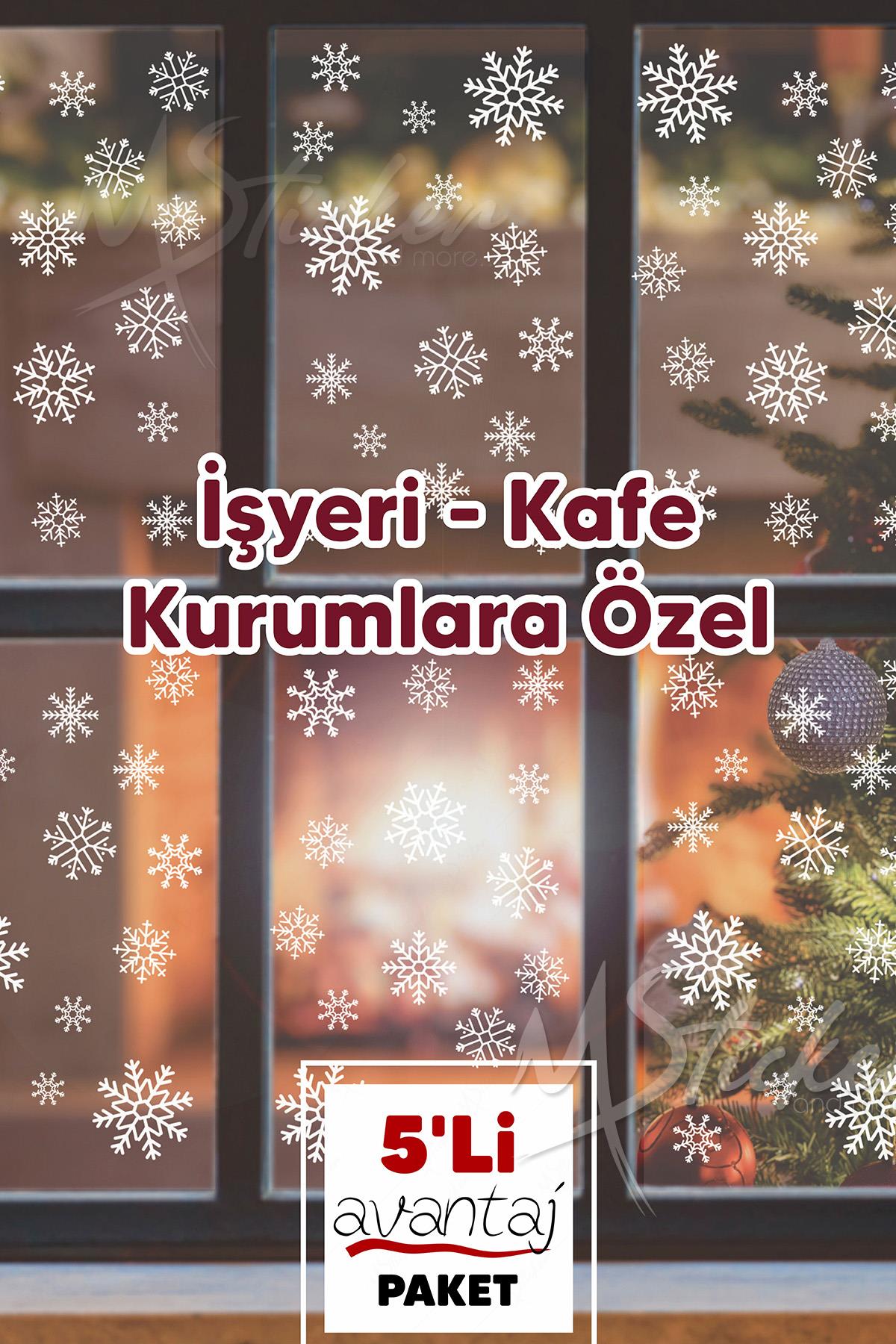 Kar Taneleri Sticker Seti 5 Li Paket 210 ADET - Tüm Yüzeyler Yeni Yıl Kar Taneleri İş yeri Süsleme