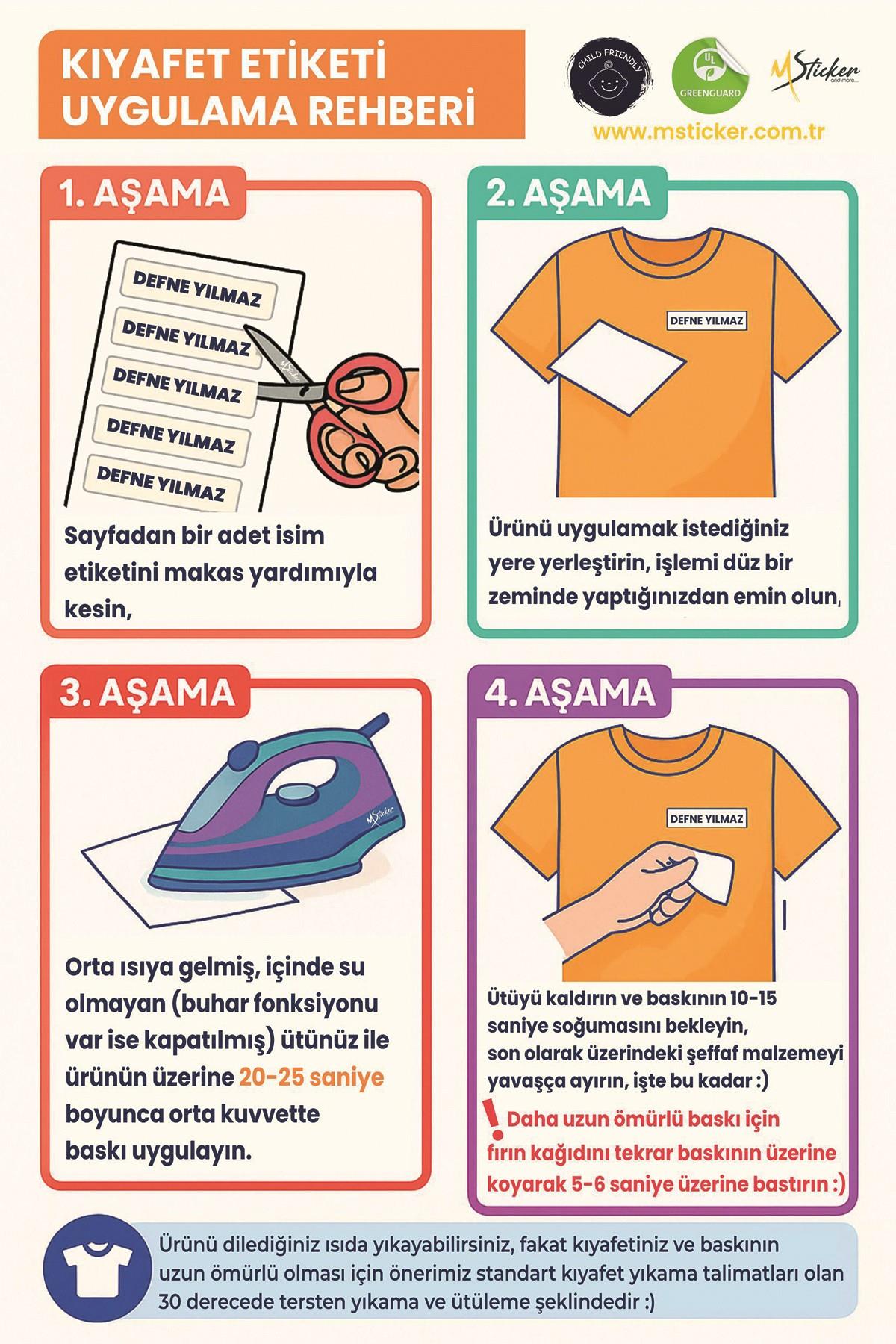 Kıyafet Etiketi - Okul Kıyafetlerine Kişiye Özel 30 Saniyede Kolay Uygulama Yıkanabilir Arabalar