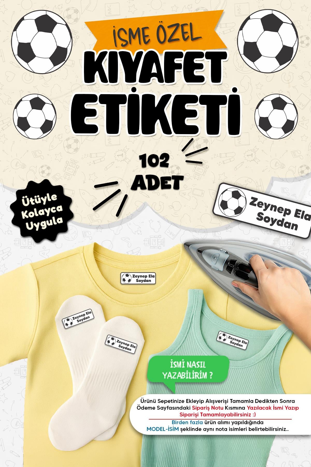 Kıyafet Etiketi - Okul Kıyafetlerine Kişiye Özel 30 Saniyede Kolay Uygulama Yıkanabilir -Beşiktaş