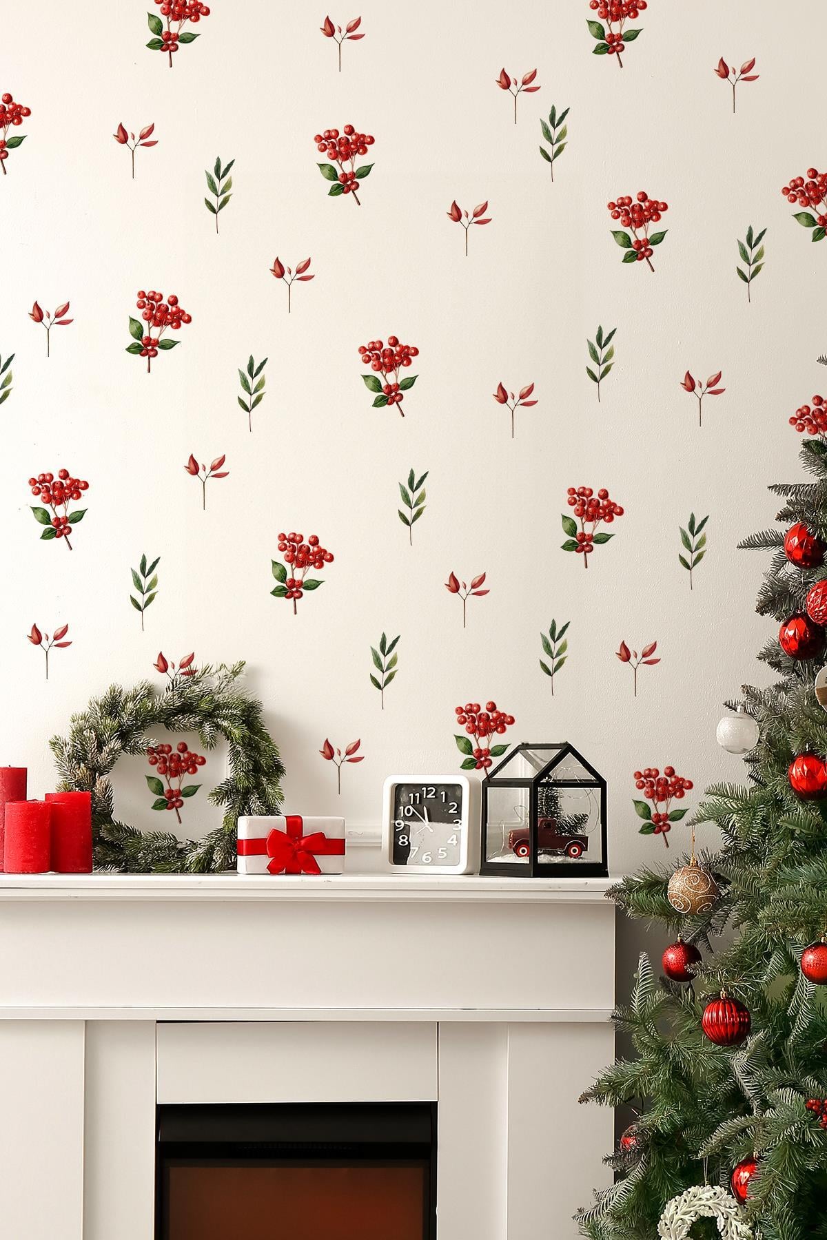 Kokina Çiçeği 3 Yılbaşı Süsü Yılbaşı Sticker Yılbaşı Hediyesi Cam Duvar Sticker Seti