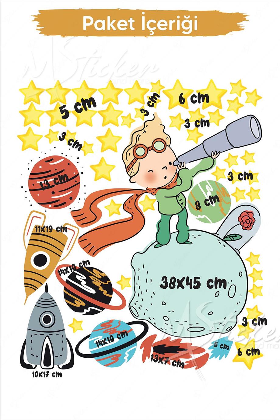 Küçük Prens Uzay Macerası Çocuk Bebek Odası Duvar Sticker Seti