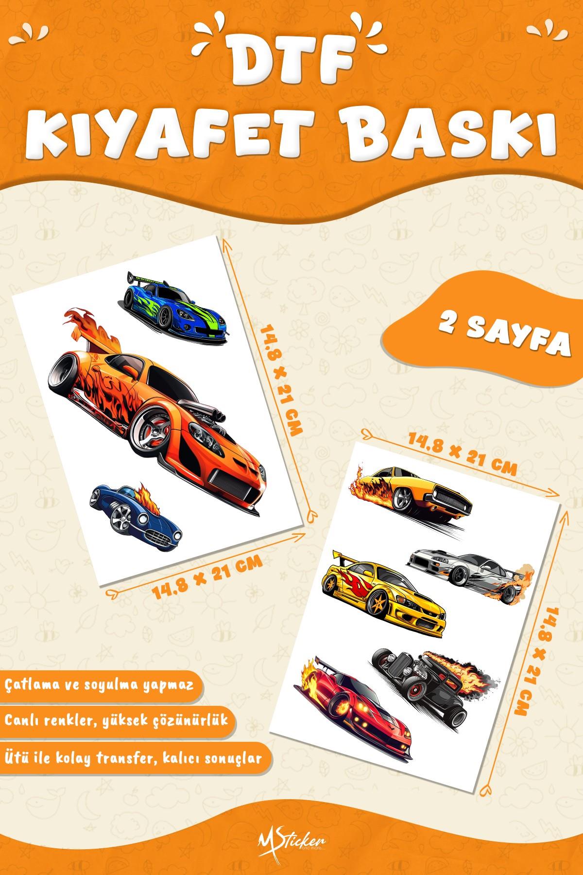Kumaşa Baskı Yapılabilen Özel Tasarım Ütü Ile Yapışan Tekstil Dtf Baskı Görseli Arabalar Temalı 